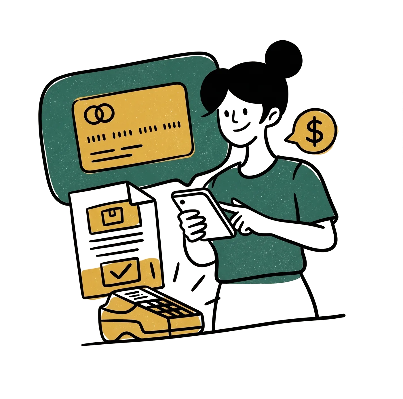 Emprendedora pagando desde su celular