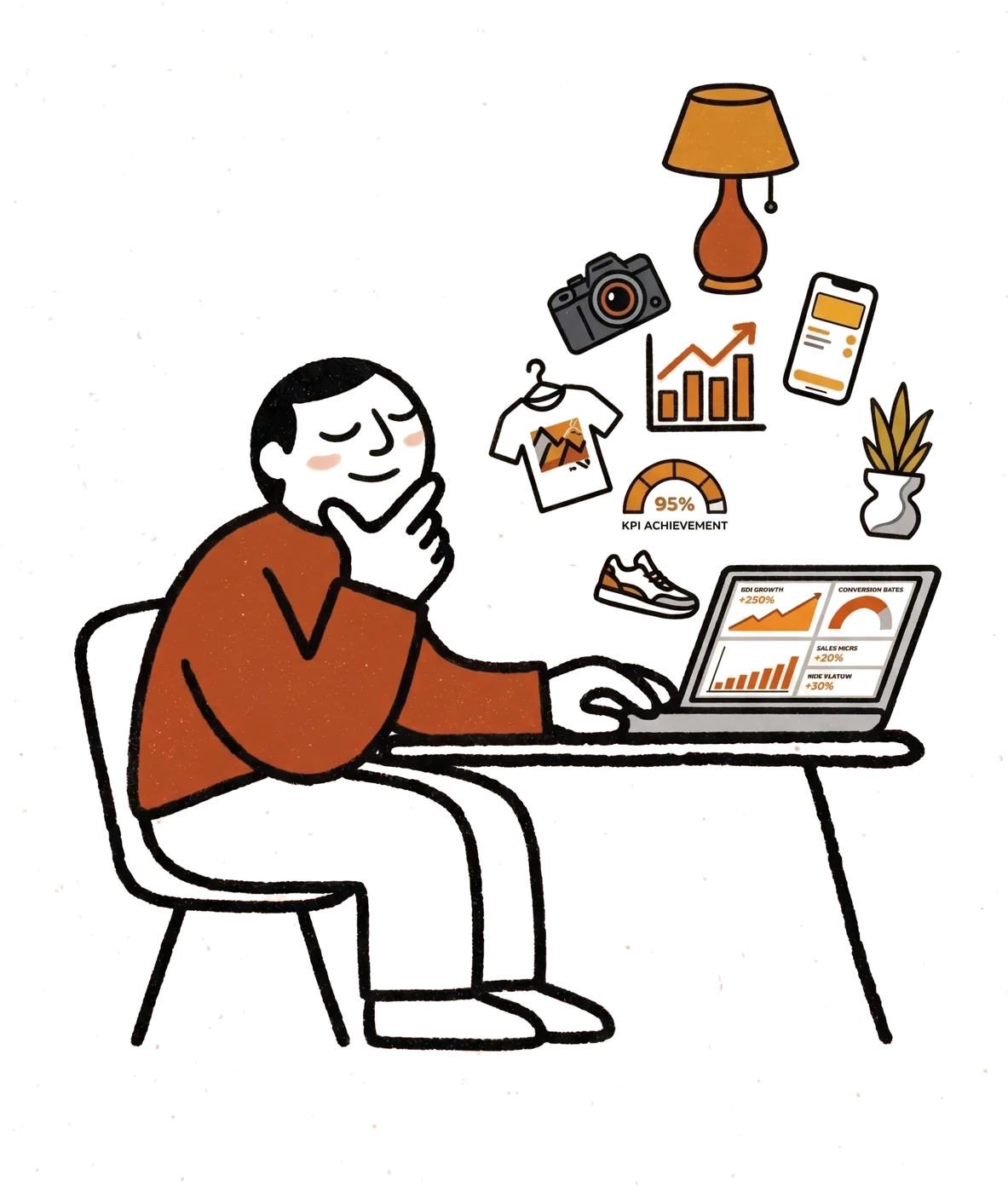 Emprendedor pensando su plan frente a la laptop
